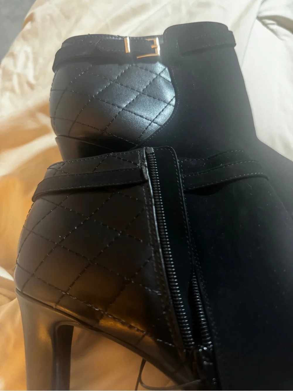 Impo Black Quilted Ankle Booties with Buckle Detail